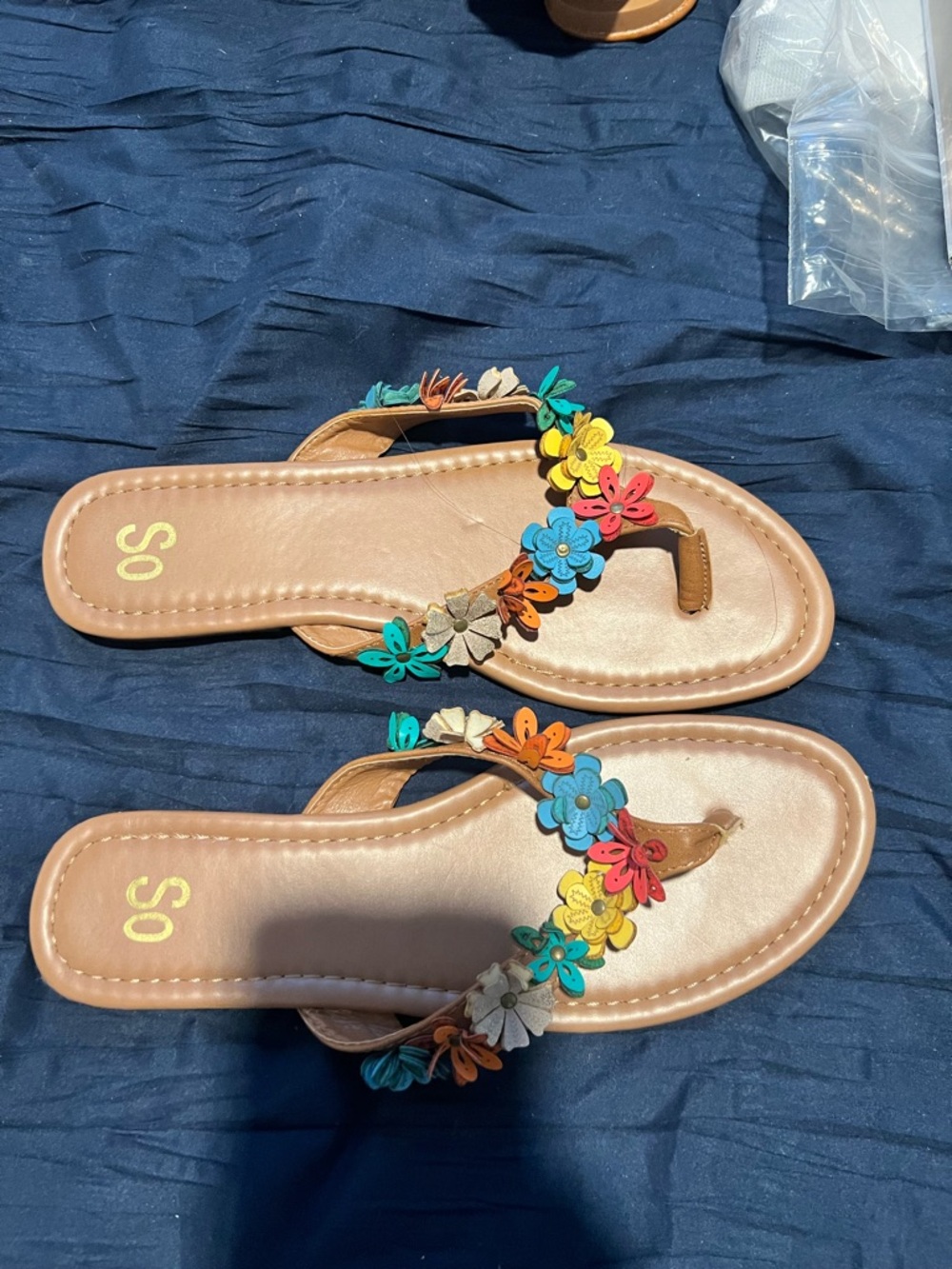 Women’s Floral Toe-Post Sandals in Tan with Multicolor Accents
